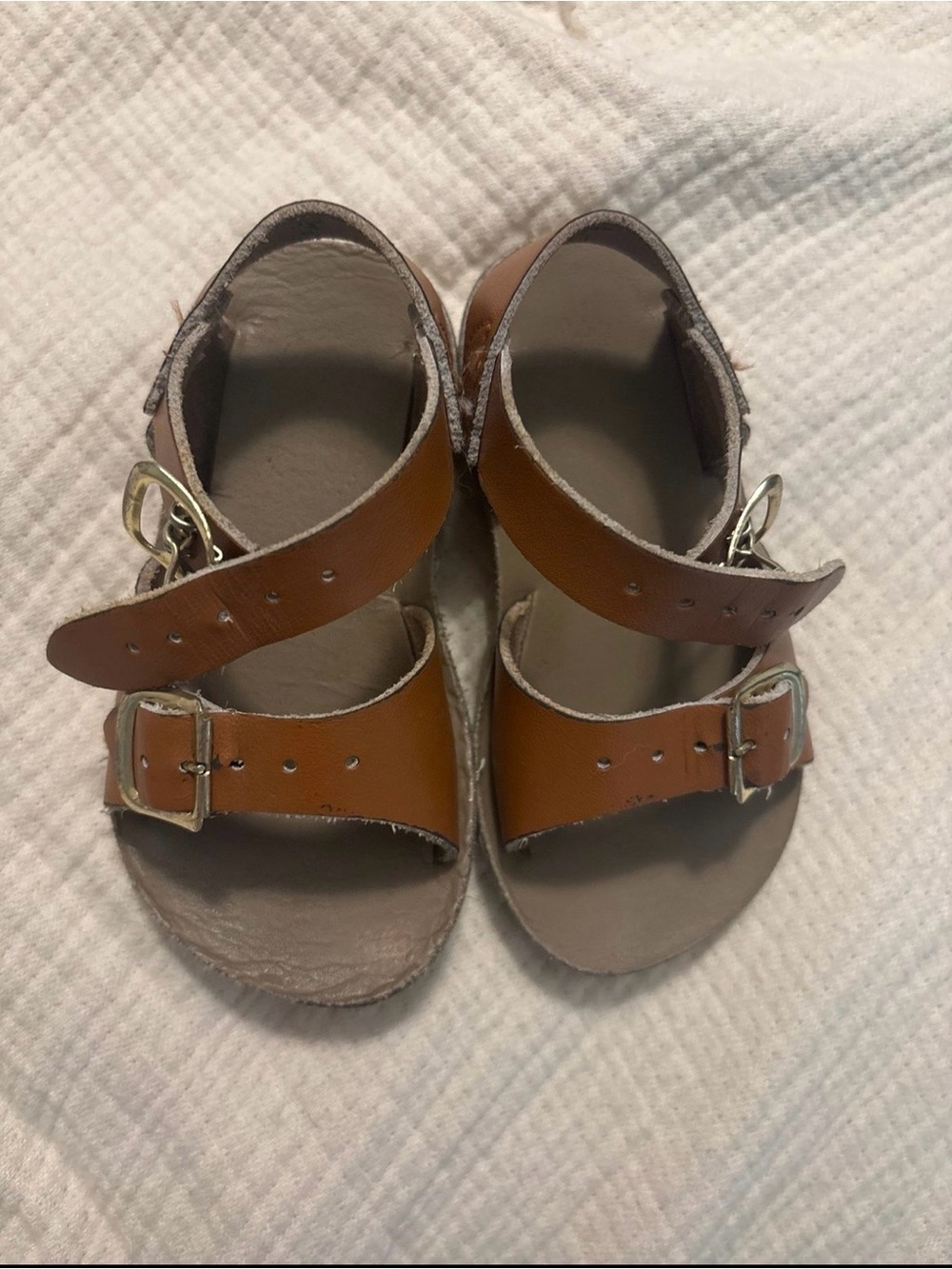 Sunsand Brown Leather Double-Buckle Sandals